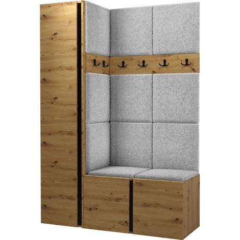 Conjunto para recibidor Pinis IX, Abriamo 6, 186x124x46cm, Aglomerado laminado, Tapiz, Colocada, Montada en la pared