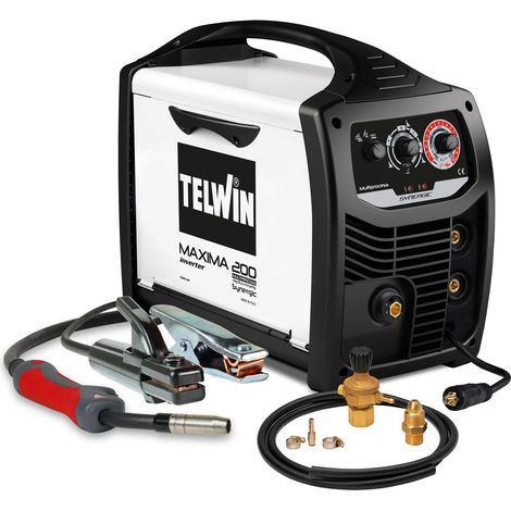 Telwin 816127 Ready Kit saldatrice Inverter multiprocesso Maxima 200 con Accessori Saldatura Flux/MMA/Mig-Mag, 170A (1/4)