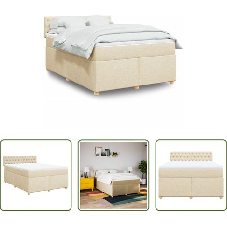 vidaXL Taschenfedern - Boxspringbett mit Matratze Creme 160x200 cm Stoff (1/5)