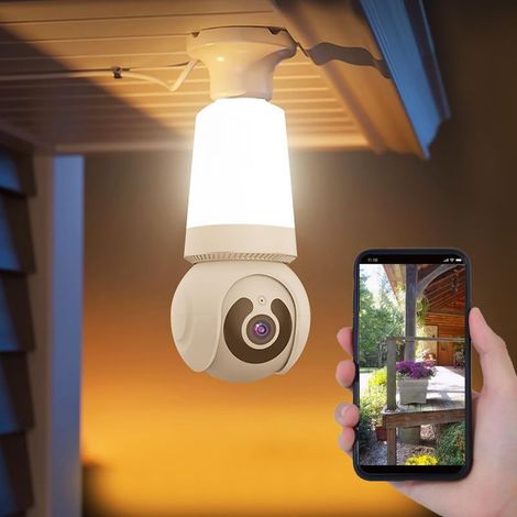 WLAN-Überwachungskamera in Glühbirnenform, Innen-/Außenkamera mit Stecker, KI-Personenerkennung, Live-Ansicht, Zwei-Wege-Audio, intelligente LED-Kamera mit App-Fernsteuerung, V380 PRO Weiß (1/5)