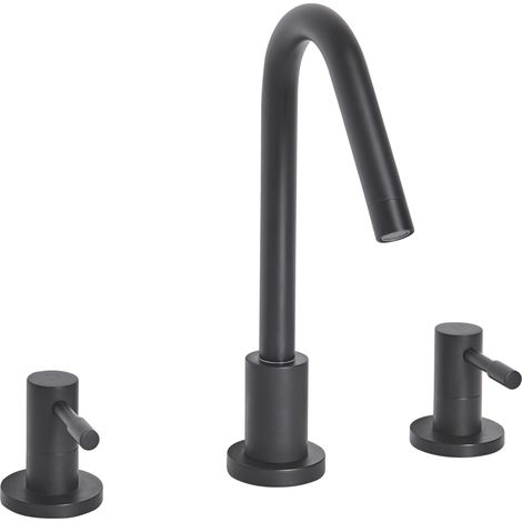 Grifo mezclador para lavabo metal mate latón baño moderno grifo de doble mando negro Kalambo