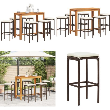 Mesa y taburetes de jardín 7 pzas madera acacia ratán PE marrón - Taburetes de jardín - Muebles de jardín