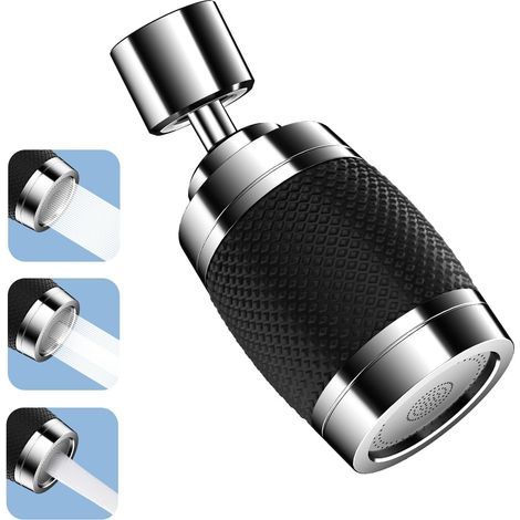 Aireador para grifo, cabezal rociador de fregadero de cocina de 360° con 3 modos, rociador universal antisalpicaduras con función de filtración y ahorro de agua, color negro. (1/5)
