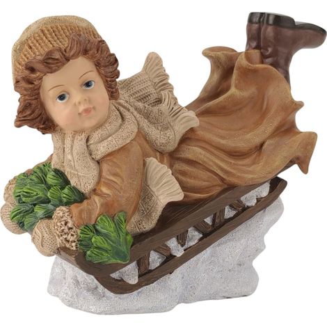 Dekofigur Mädchen auf Schlitten 17,5 x 21 cm braun/beige
