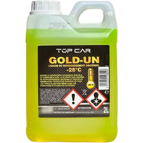 Topcar – Liquide de refroidissement -25°C 2L – Protection contre la corrosion – Prêt à l'emploi – Adapté moteurs injection directe