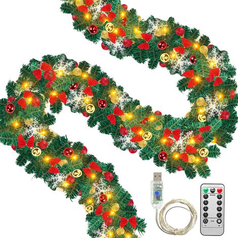 Wolketon Ghirlanda di Natale Ghirlanda di Natale Ghirlanda di abete artificiale USB da 5 M con ghirlanda di rami telecomandati sospesa