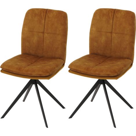 Lot de 2 chaises de salle à manger HWC-M68, fauteuil de cuisine, pivotant Auto-Position, métal tissu/textile jaune (1/5)
