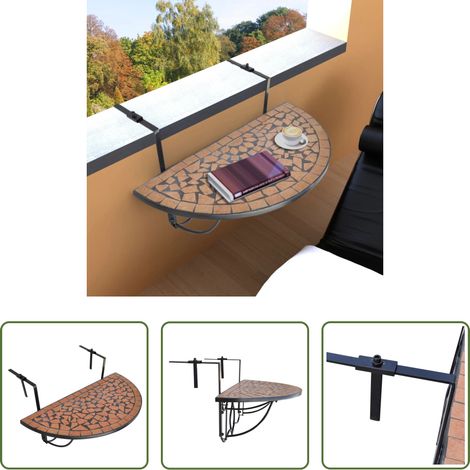 vidaXL Table de balcon en céramique - Table suspendue de balcon Terre cuite Mosaïque (1/5)