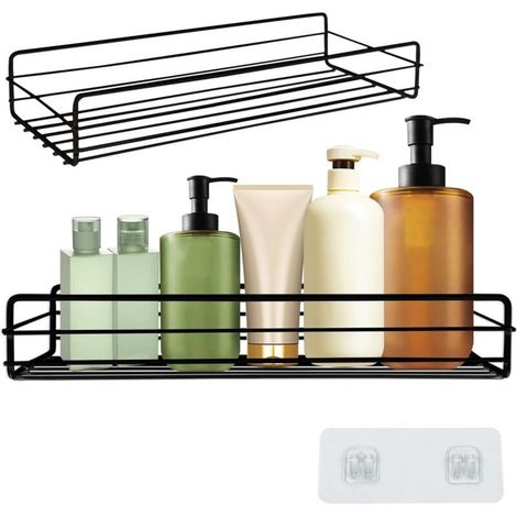 Etagere Salle Bain, Etagère Douche Sans Perçage, Accessoires de Salle de Bains pour Ranger le Shampooing et le Gel Douche, Organisateur Salle de Bain, Noir (1/5)