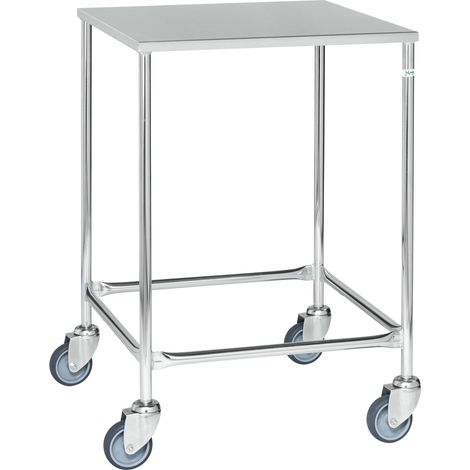 Kongamek Edelstahl- Tischwagen rostfrei 600x600mm Ladefläche Gummibereifung mit Bremse