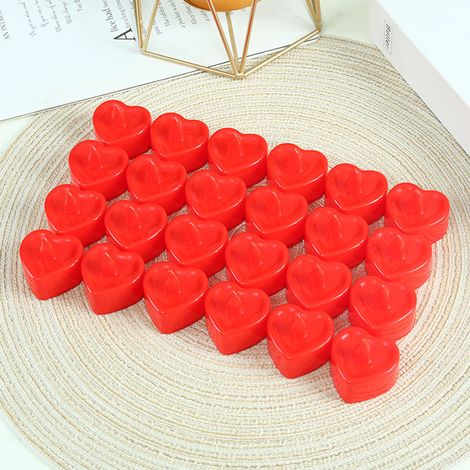 24 Bougies LED Rouge en Forme de Coeur, Sans Flamme ni Odeur, avec Télécommande, pour Déco Maison, Lot de 24 Pièces (1/5)