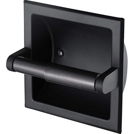 1 unidad de portarrollos de papel higiénico negro mate, dispensador de papel higiénico empotrado para baño, montaje en pared con soporte de montaje trasero. (1/5)