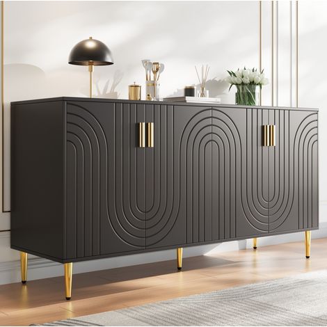 Aparador negro con almacenaje MDF 152x40x75 cm OKMYHOME (1/5)