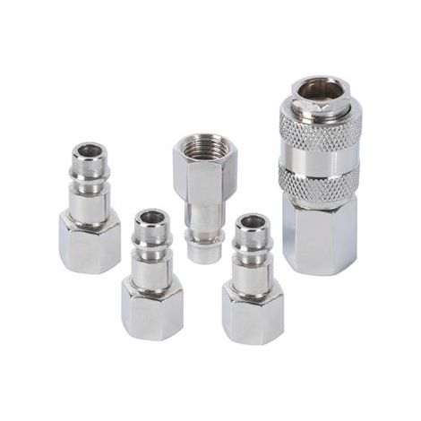 Ribimex – Raccord rapide pour compresseur – 1 raccord universel en acier nickelé F1/4" – 4 embouts rapides F1/4" – Passage diamètre 6mm