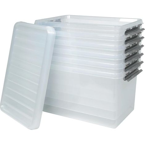 BRB Lot de 6 boîtes de rangement avec couvercle, transparentes, 600 x 400 x 340 mm, 62 l (1/3)