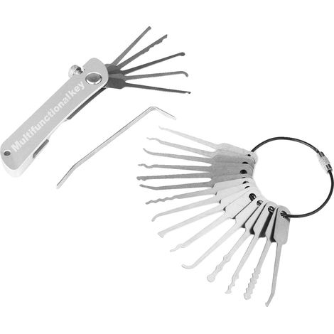 Set di attrezzi per scassinare serrature, in acciaio inossidabile, 21 strumenti, colore argento. (1/2)