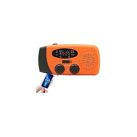 Solar Radio, Survival Hand AM/FM Weather Disaster Prevention Radio With 3 Charging Methods, 2000mAh Rechargeable USB Phone Charger, couleur orange (1/5)