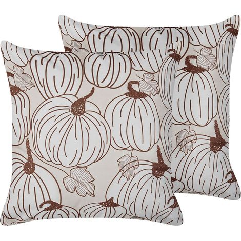 Dekokissen 2er Set GOURD Samtstoff 45 x 45 cm Beige Pflanzenmuster