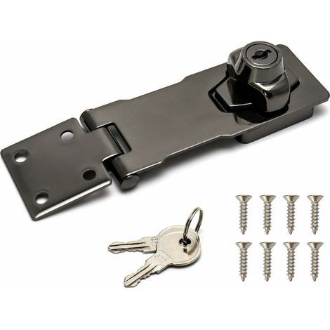 Security Theft, 4/10cm, Black, Locking Device with Key and Screws for Door Lock Front Door, Garage Door (1/5)