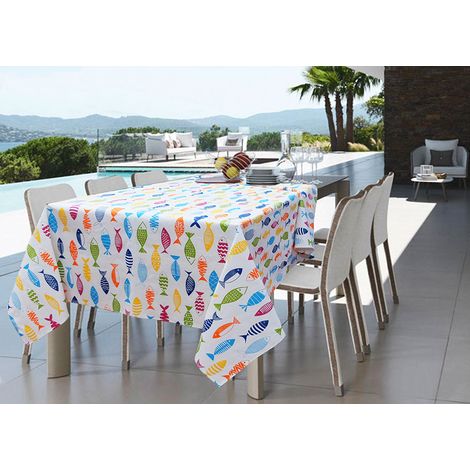 Tovaglia Per Salotto Cucina Tavolo In Cotone Made In Italy 100% Cotone Fish Color RP, misura140x140coloreFish Color (1/4)