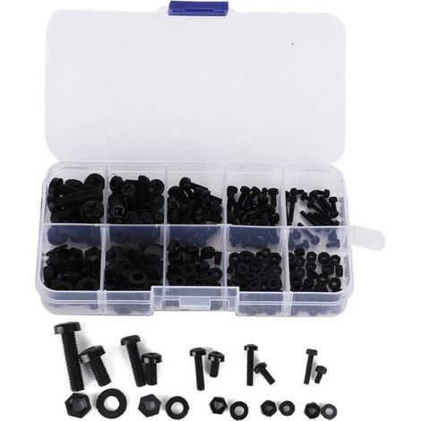 Fixations multifonctions noir/blanc M2 / M2.5 / M3 / M4 / M5 Kit de vis en nylon, écrou en nylon, industriel pour la mécanique(Black 270pcs nylon screw set) (1/5)
