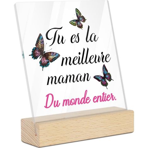 Décoration en Acrylique "Tu es la meilleure maman du monde entier" avec Papillons - Idée Cadeau pour la Fête des Mères, Anniversaires et Autres Occasions Spéciales (1/5)