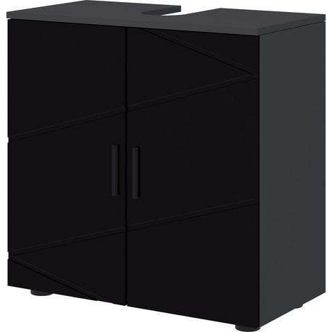 Wandhängender Waschtisch aus Holz mit 2-türigem Schrank, 60 x 30 x 60 cm, Schwarz