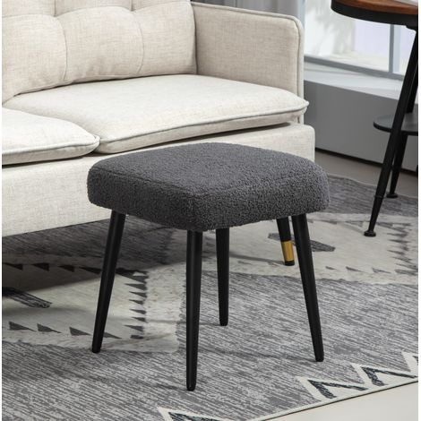 Pouf quadrato imbottito effetto cachemire grigio scuro, gambe in acciaio, 42 x 42 x 44 cm, OKWISH (1/5)