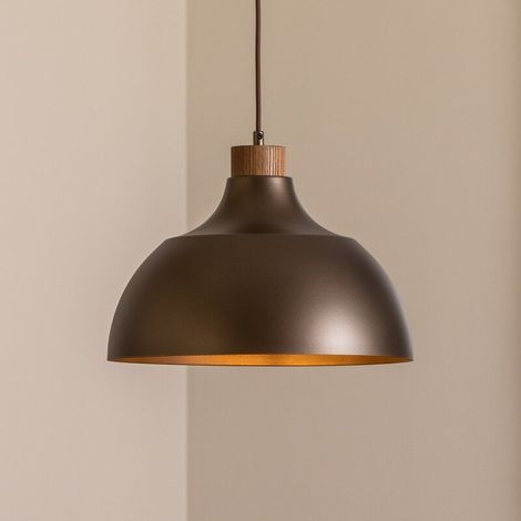 [GEBRAUCHT] B-Ware Envostar Hängeleuchte Pendelleuchte Kaitt braun Ø 34 cm Holzdetail (1/2)