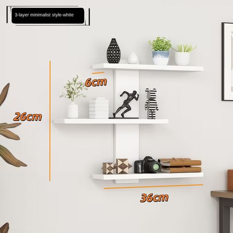 Étagère murale blanche à 3 niveaux sans perçage, rangement flottant minimaliste, support mural pour salon, chambre, cuisine et bureau (1/4)