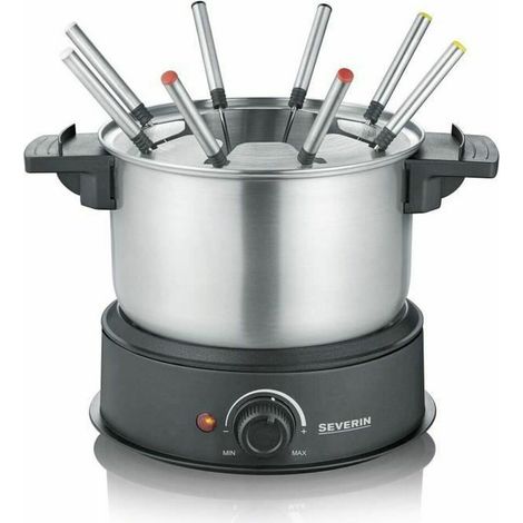 SEVERIN FO2473 Fondue electrique 8 personnes avec caquelon inox amovible, Inclus : Protection anti-projections et 8 fourchettes