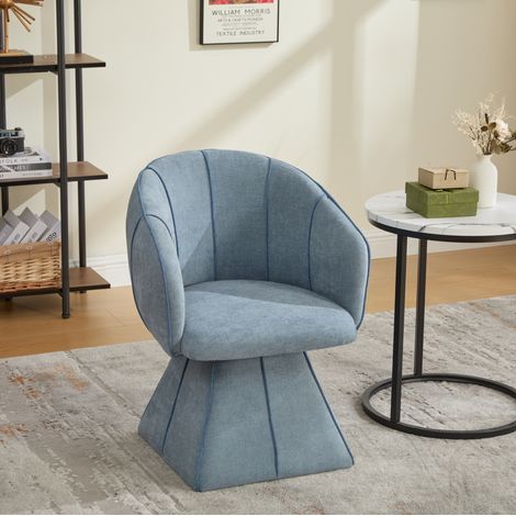 Sillón giratorio 56x54x74.5 cm azul en chenilla con respaldo alto ergonómico (1/5)