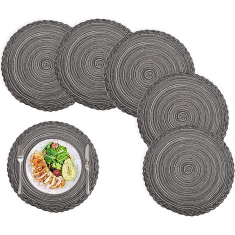 Sets table ronds tressés lot de 6, antidérapants, lavables, doubles fonctions sous-verres (1/4)