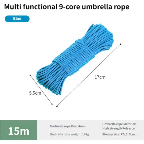 Corde paracorde en nylon 9 brins de 15 m, corde de survie d'urgence en extérieur, corde pour bâche de tente de camping, paracorde de 4 mm d'épaisseur (1/5)