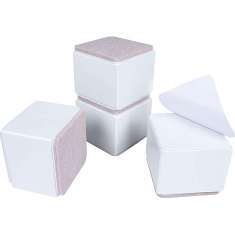 Set of 4 carbon steel furniture risers, 5cm high, 6cm high bed risers, furniture risers (white squares) (1/5)