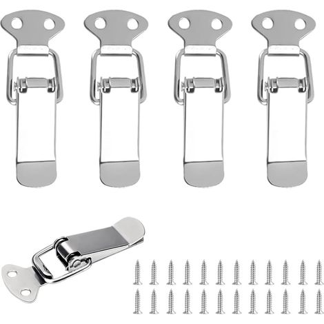 Lot de 4 fermetures à cliquet en acier inoxydable 91 mm avec vis 24 pièces, fermeture à levier argentée, fermeture à levier pour boîte à outils, tiroir, armoire, coffre (1/5)