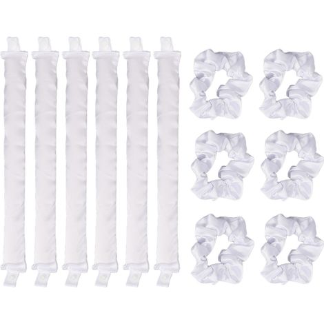 Rouleaux à cheveux satin sans chaleur, bigoudis flexibles doux pour boucles naturelles, lot de 6, adaptés à tous types de cheveux, nuit confortable. (1/5)