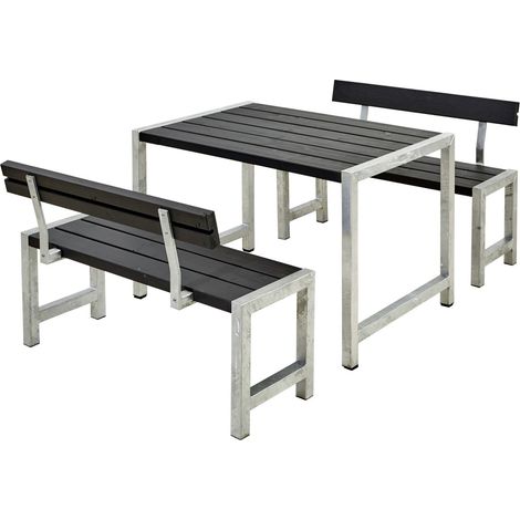 Plus Cafegarnitur Tisch und 2 Bänke & 2 Rückenlehnen RAL 9005 Schwarz (1/2)
