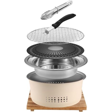 Holzkohlegrill aus Edelstahl, tragbarer Grill, 10,5 Zoll Antihaftbeschichtung, rund, für BBQ oder Fondue, Wasserkochen, Holzkohleofen für Hauspartys, Camping im Freien