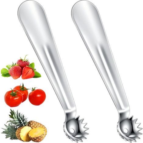 2 Pcs Dénoyauteur de Tomates en Acier Inoxydable Cuillère Parisienne Multifonction pour Fraises Équeuteur de Fruits et Légumes Ustensiles de Cuisine à Manche Ergonomique Pour Tomates Fraises Po (1/5)