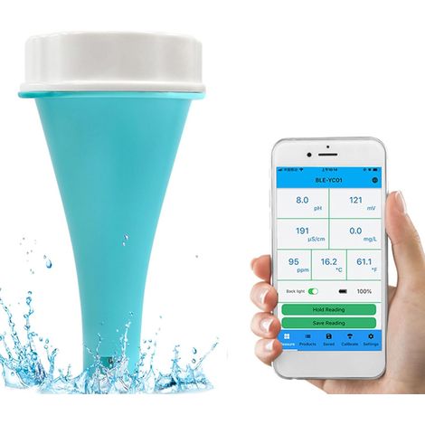 Misuratore di pH Bluetooth con sonda di precisione, IP67, visualizzazione multipla su un unico schermo: pH, EC, TDS, ORP, TEMP, cloro residuo. Penna per il test dell'acqua potabile, piscine, acquari e