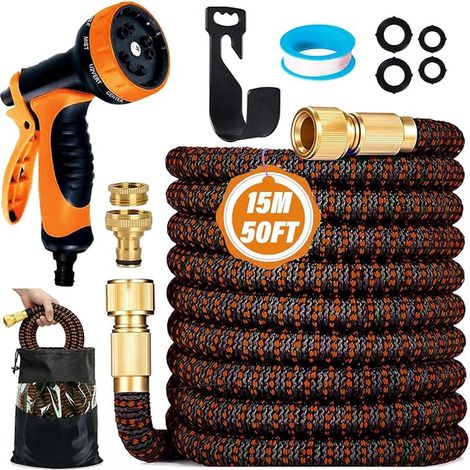 Garden Hose 15 m - Retractable Garden Hose - 10 Jet Gun, Connectors, Bag (1/5)