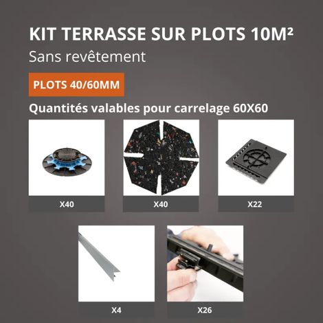 JOUPLAST – Kit para terraza 10 m² – Soportes regulables 40/60 mm