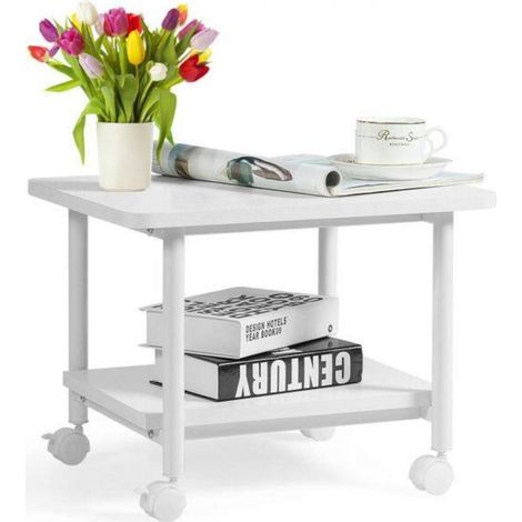 Structure Métal et Bois Solide Gain de Place Meuble Imprimante à Roulettes 2 Niveaux Desserte pour Bureau et Projecteur Blanc (1/5)