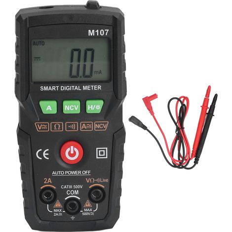 Multimètre Numérique Automatique AC/DC Testeur de Tension Résistance Continuité Diodes Portable Noir (1/5)