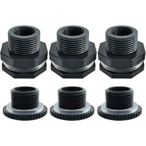 Lot de 3 raccords femelles en PVC de 3/4" pour réservoir d'eau avec bouchons pour canons de pluie, aquariums, réservoirs d'eau de 38 mm de diamètre (1/4)