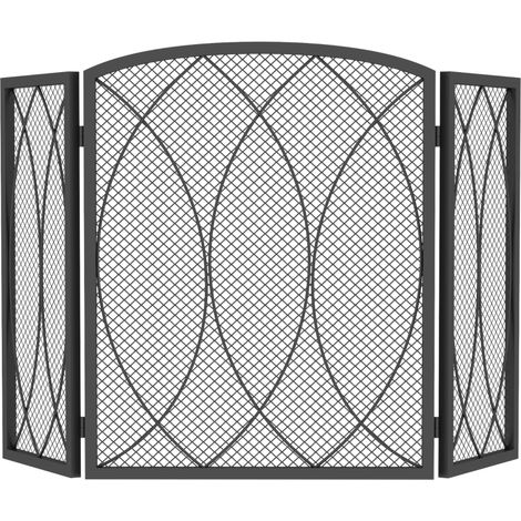 Barriere de securite cheminee, pare-etincelles triple panneau, acier noir, 122x75cm (1/5)