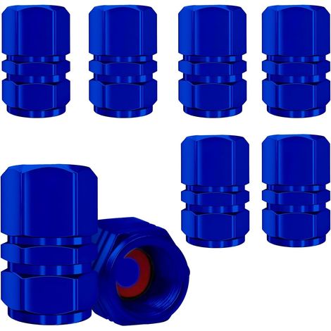 8pcs Universal Aluminum Valve Caps with Seal for Cars, Motorcycles, Bicycles, Trucks, SUVs and Scooters (Blue) (1/5)