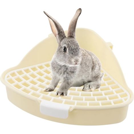 litière d'angle pour petit animal triangulaire blanc en plastique pp, adaptée lapin cochon d'inde furet hamster chinchilla (1/5)