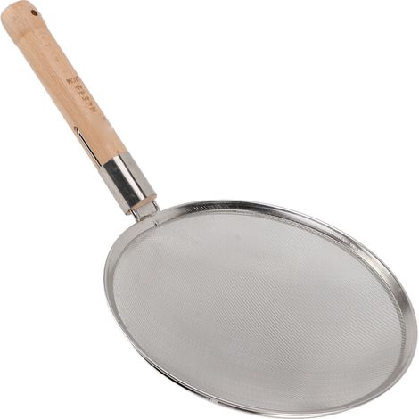Cuillère à trous à mailles fines avec manche en bois, en acier inoxydable 304, légère et portable, grande, pour la cuisson et la friture, diamètre 28 cm/11 pouces (1/5)
